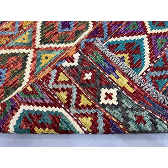 4' X 5'10" Afghan Chobi Khorjin Geometric Wool Kilim Rug For Sale - Image 17 of 17
