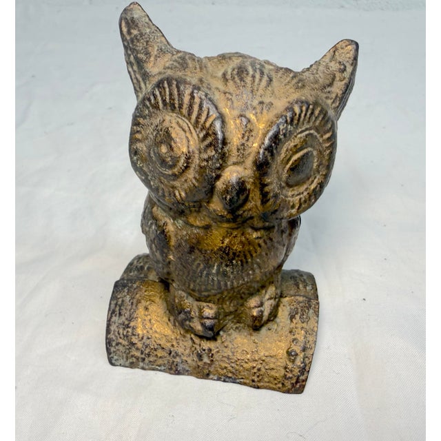 1910s Rare Antique Early 1900's Cast Iron Owl Animal Still Coin Bank by a.c. Williams For Sale - Image 5 of 10