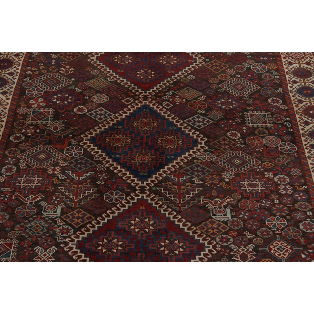 1920s Hand-Knotted Antique Persian Qashqai Rug in Red, Black, Blue Geometric Pattern For Sale - Image 5 of 8