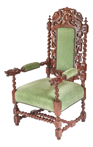 Large Victorian Carved Oak Throne Armchair