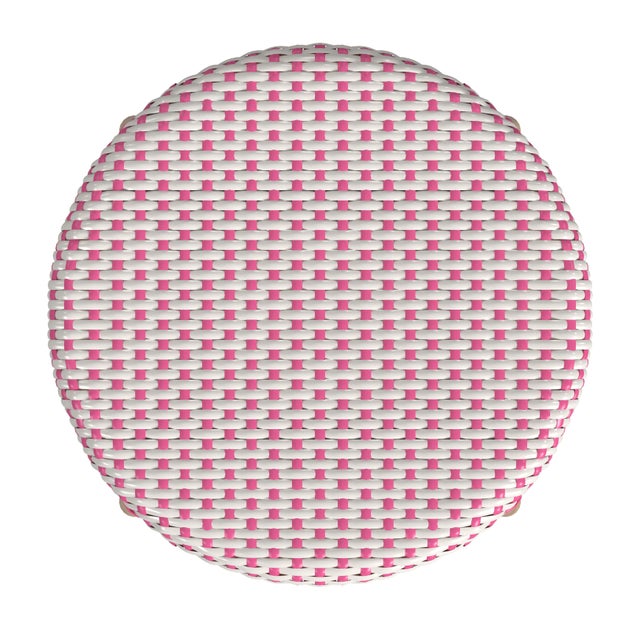 Tobias 24 in. Seat Height Round Rattan Backless Counter Stool, White/Pink Dot/ Natural Rattan Frame For Sale In Chicago - Image 6 of 7