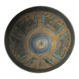 Ann Kenny Gold and Blue by Night Bowl Circa 80s For Sale