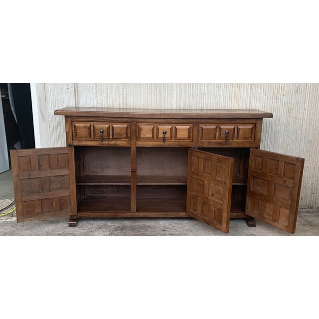 20th Century Large Catalan Spanish Baroque Carved Walnut Cabinet With Three Door For Sale - Image 9 of 11