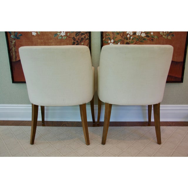 Pair of Bright Chair Maria Arm Chairs in Jane Churchill Darwin Cream With Natural Walnut Legs For Sale In New York - Image 6 of 15