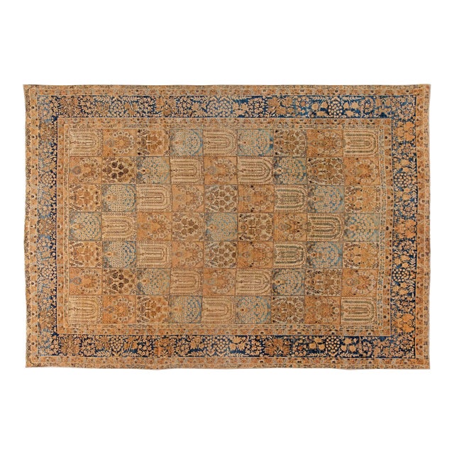 19th Century Persian Tabriz Botanic Handwoven Wool Rug For Sale
