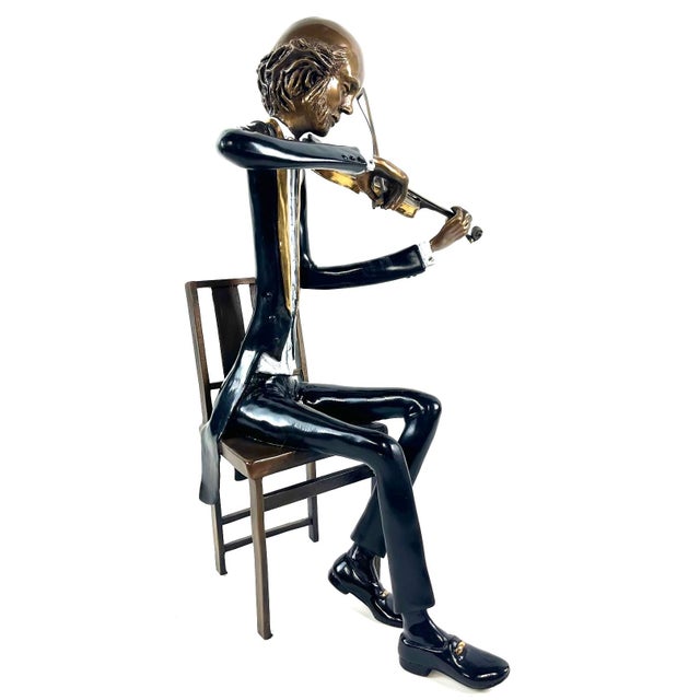This is a masterfully executed contemporary figurative bronze sculpture titled "First Violin" by the acclaimed Southern...