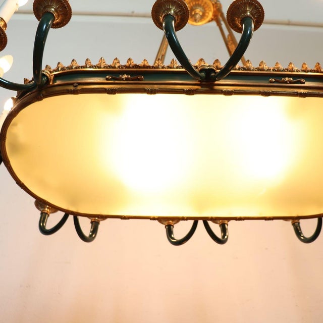 Chandelier in Gilded Bronze and Green Lacquered Metal For Sale - Image 16 of 18