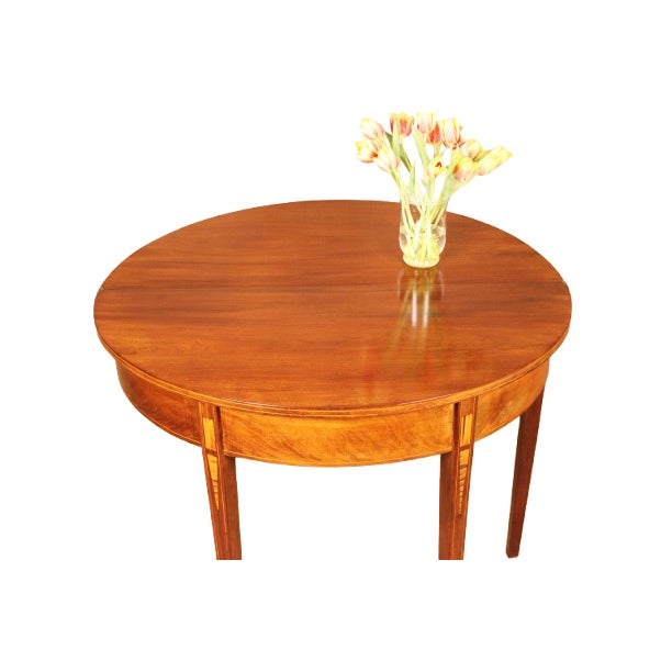 Federal Inlaid Mahogany Demilune Card Table C. 1800 For Sale - Image 4 of 4