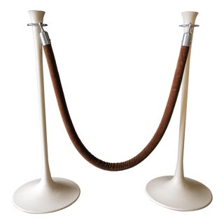 Mid 20th Century Saarinen Style Stanchions with Velvet Rope For Sale