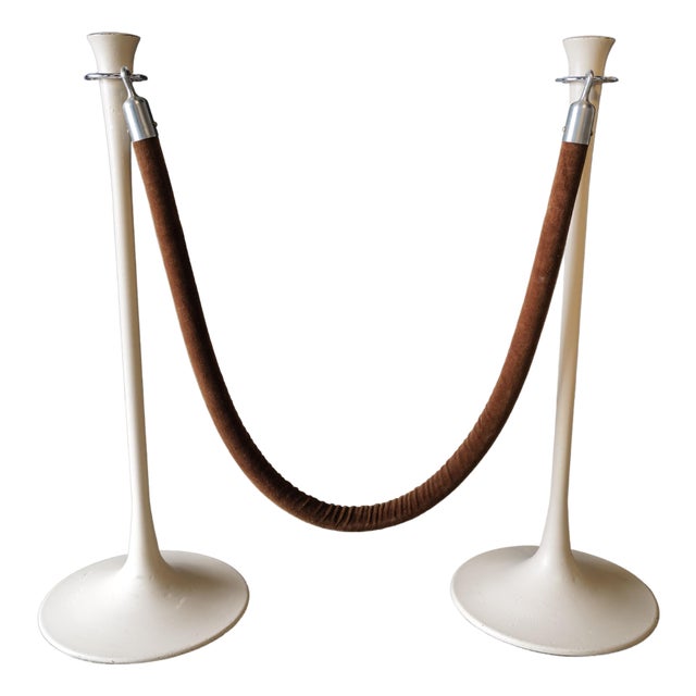 Mid 20th Century Saarinen Style Stanchions with Velvet Rope For Sale