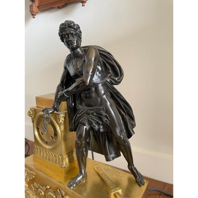 Gold French Monumental Sized Empire Mantel Clock Circa 1800 For Sale - Image 8 of 12
