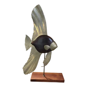 Large Fredrick Cooper Brass and Wood Angel Fish