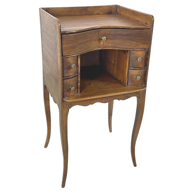 Italian Wooden Bedside Table with Brass Handle, 1890s For Sale