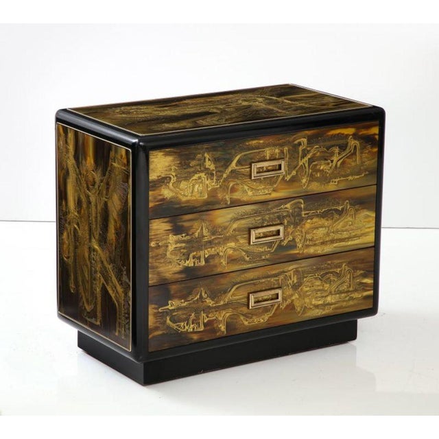 Hollywood Regency Acid-Etched Brass Chest of Drawers by Bernhard Rohne for Mastercraft, C 1970. For Sale - Image 3 of 5