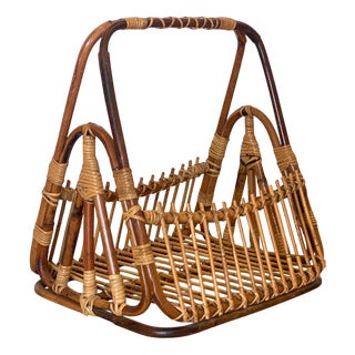 Rattan and Bamboo Magazine Rack, 1970s For Sale