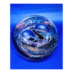Vintage 1990s Rebecca Stewart Signed 4” Magnum Dichroic Art Glass Galaxy Paperweight