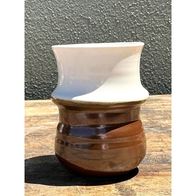 Vintage Two Tone Original Studio Pottery Vase For Sale - Image 11 of 12