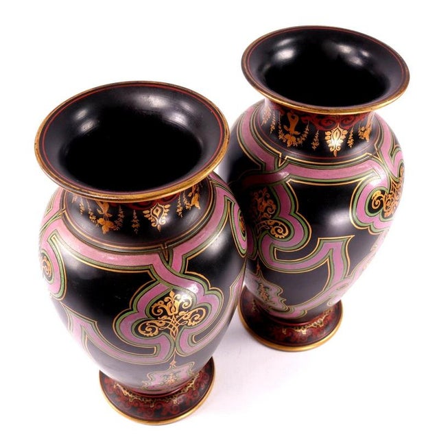 Enamelled Black Basalt Baluster Vases in the style of Christopher Dresser, Set of 2 For Sale - Image 6 of 17