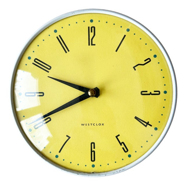 Vintage Yellow Wall Clock with Pull Cord Wind Up from Westclox For Sale