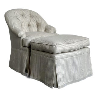 Vintage Boho Striped Tufted Lounge Chair and Ottoman For Sale