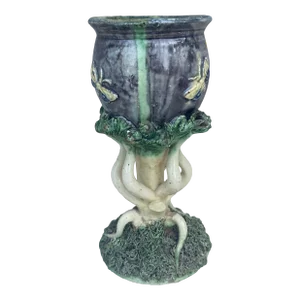 Majolica Palissy Vases With Butterflies Thomas Sergent, Circa 1880-A Pair