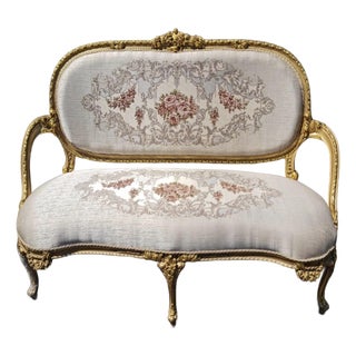 Gold Leaf French-Style Victorian Settee – Elegant Antique-Inspired Sofa For Sale