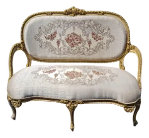 New Simple Gold Leaf French-Style Victorian Settee Chair – Elegant Antique-Inspired Sofa/Soft