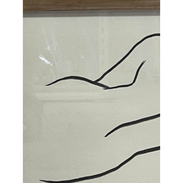 1970s Contemporary Minimalist Reclining Nude Figure Line Drawing in Wood Frame. For Sale - Image 10 of 10