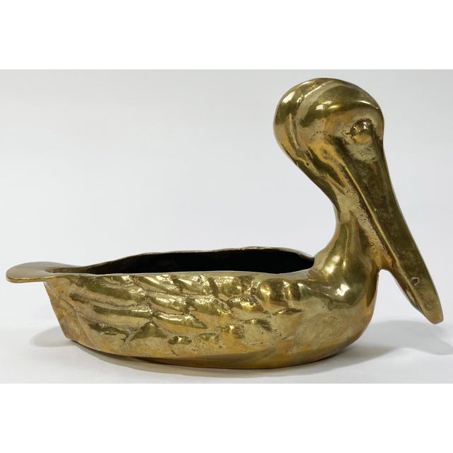 Figurative Vintage Cast Brass Pelican Trinket Dish or Planter For Sale - Image 3 of 8