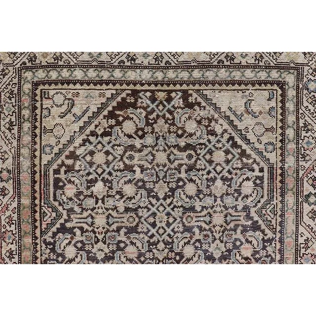 Tribal Antique Persian Hamedan Runner With Sub-Geometric Design in Gray and Cream For Sale - Image 3 of 11