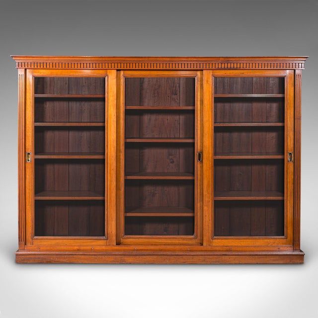 Large Antique Glazed Bookcase, English Walnut Library Display Cabinet, Victorian For Sale - Image 4 of 12