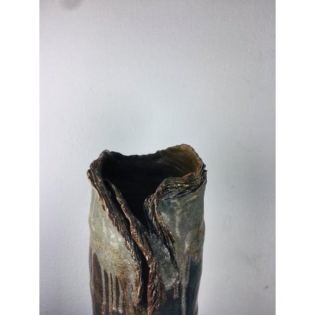 Ceramic Vintage Abstract Black and Grey Glazed Ceramic Vase, 1960s For Sale - Image 7 of 9