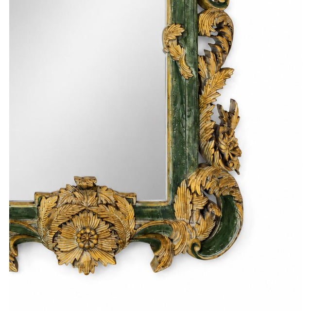 Baroque Vintage Rococo Style Gold-Plated Forest Green Framed Wall Mirror. For Sale - Image 3 of 11