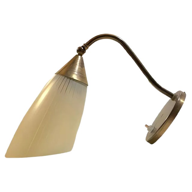 Scandinavian Modern Brass & Pinstripe Glass Wall Lamp, 1950s For Sale