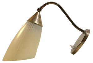 Scandinavian Modern Brass & Pinstripe Glass Wall Lamp, 1950s