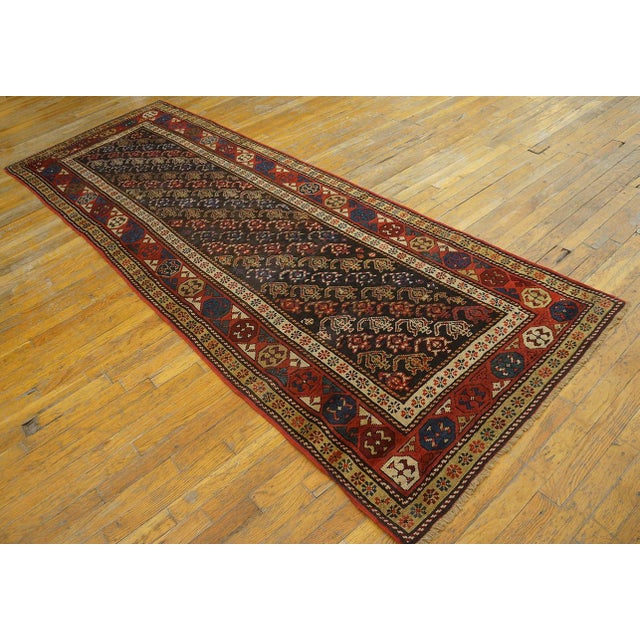 1900s Blue Navy Geometric Tribal Caucasian Moghan Runner Rug 3' X 9'6" Handknotted Wool Carpet For Sale - Image 17 of 18