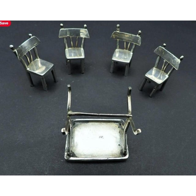 Antique 1930s Egyptian 900 Silver Miniature Table & 4 Chairs Dining Set Doll House Furniture For Sale In Monterey, CA - Image 6 of 6