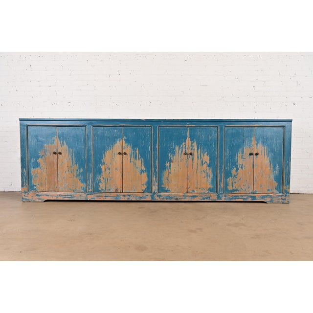A gorgeous Modern monumental sideboard, buffet server, or bar cabinet By Van Thiel & Co. Circa Early 21st Century Blue...