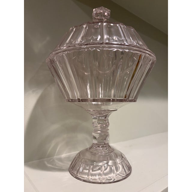Antique Americana Doyle & Co. Banded Prism Bar Covered Glass Compote For Sale - Image 9 of 9