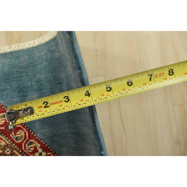 Kazak Rug 7’10” X 7’10” Blue Wool Traditional Hand-Knotted Carpet For Sale - Image 12 of 14