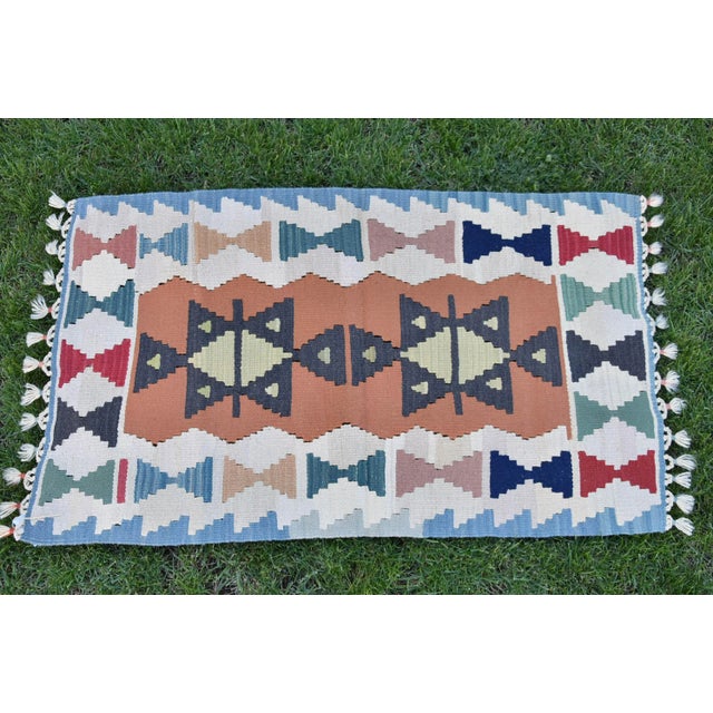 Textile 1980s Tribal Cream Geometric Kilim For Sale - Image 7 of 7