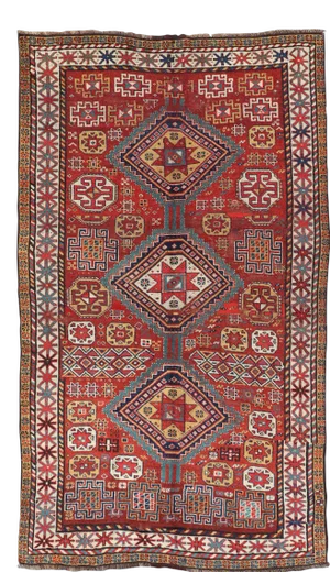 Antique Qashqai Rug With Geometric Motifs in Red, Blue, and Golden Yellow