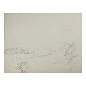 Vintage George Baer Mediterranean Village Pencil Study Drawing