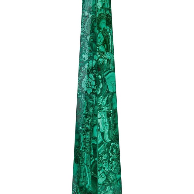Mid Century Pair of Neoclassical Style Malachite Obelisks Tall For Sale - Image 4 of 4