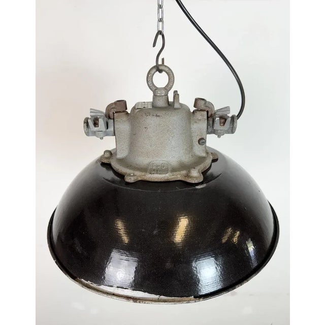 Industrial Black Enamel and Cast Iron Cage Pendant Light, 1960s For Sale - Image 10 of 18
