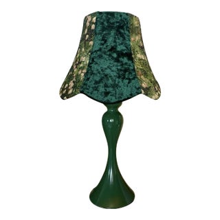 Forest Green Velvet & Floral Fabric Table Lamp For Sale