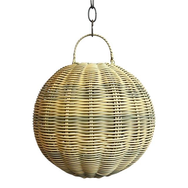 Outdoor Faux Rattan Globe Lantern 12" For Sale