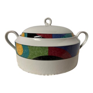 Mikasa “Currents” Postmodern Covered Dish in Multicolor Porcelain For Sale