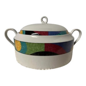 Mikasa “Currents” Postmodern Covered Dish in Multicolor Porcelain