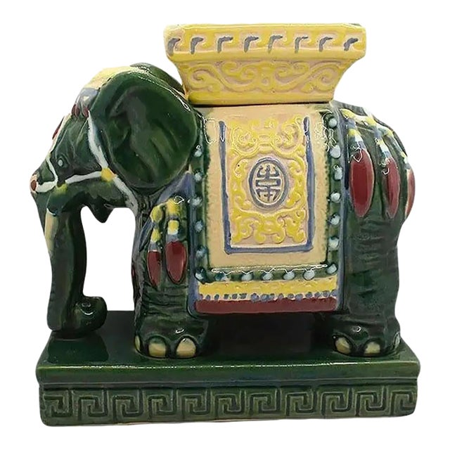 Mid Century Modern Chinoiserie Ceramic Emerald Green Elephant Ashtray For Sale